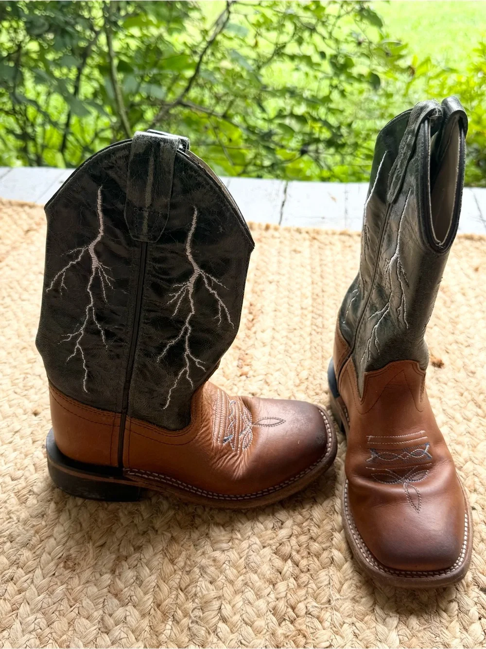 Cody James Kids Size 11 D Black Brown Leather Lightning Square Toe Western Boots